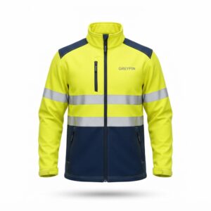 Custom hi-vis softshell work jacket front view – GF-HVJ-001