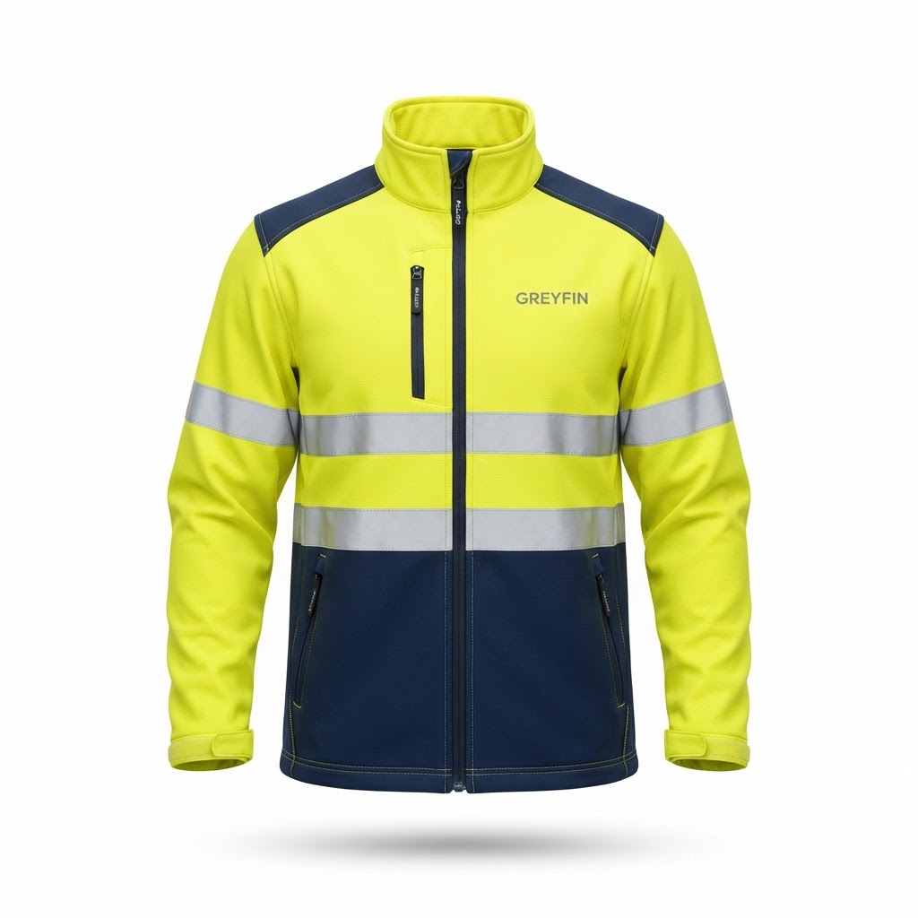 Custom hi-vis softshell work jacket front view – GF-HVJ-001