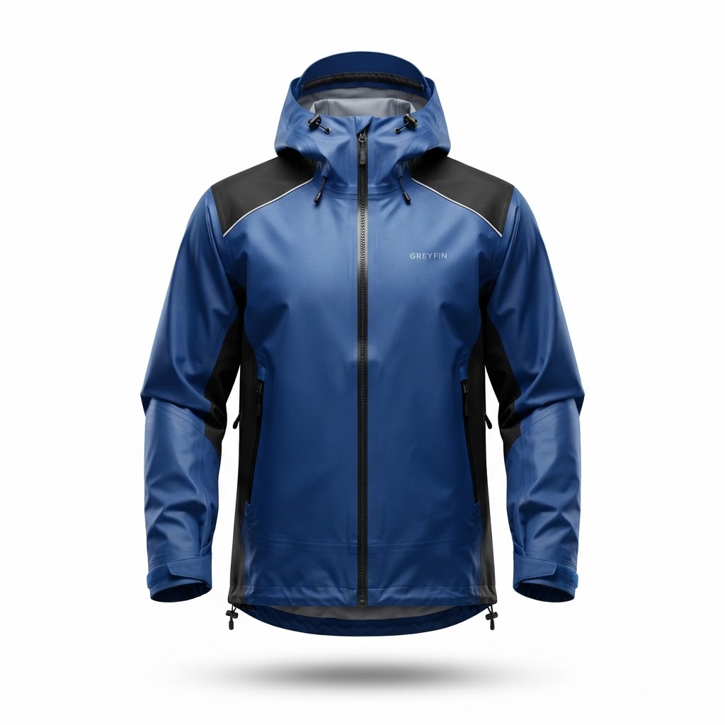 Custom waterproof performance rain jacket front view – GF-RNJ-001