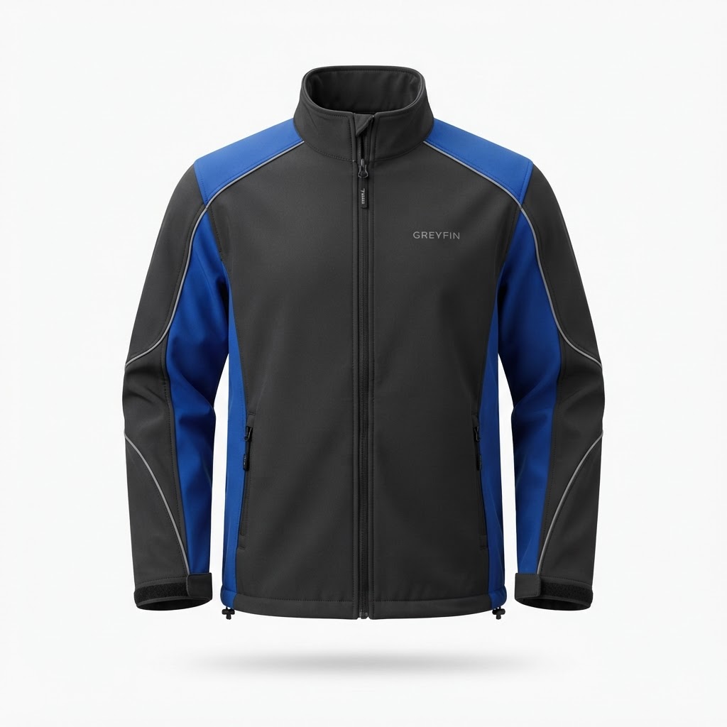 Custom 3-layer performance softshell jacket front view – GF-SFT-001