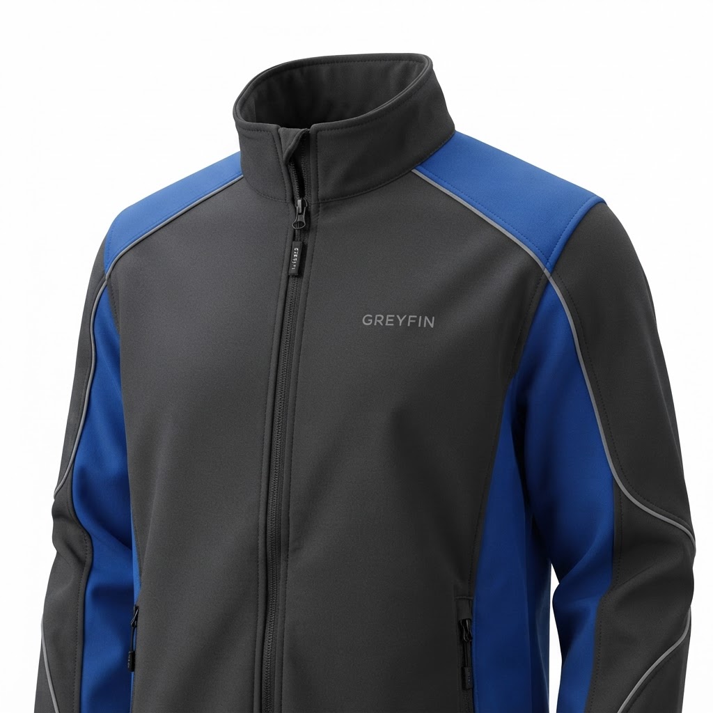 Softshell jacket 3-layer fabric zipper and seam detail – GF-SFT-001