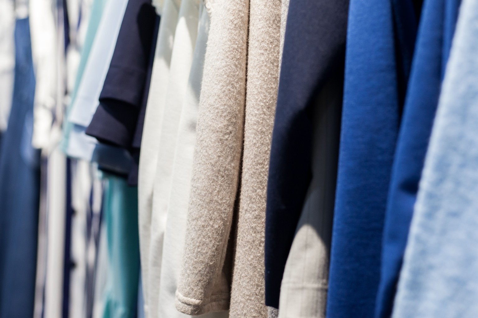 Close-up view of fabrics in different colours and textures