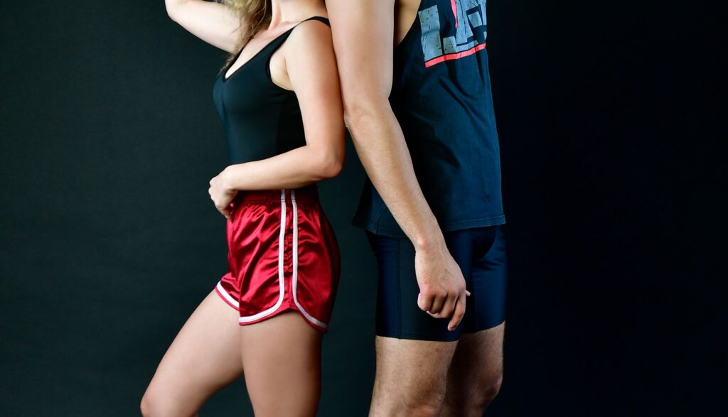 Sportswear model in activewear for an international sportswear guide