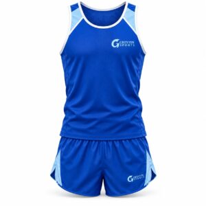 Custom Track and Field Uniform GF-TF-002 – Royal blue singlet and shorts with white shoulder and side accents