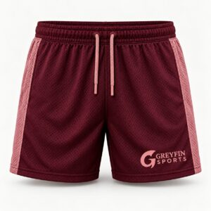 Custom Gym Shorts GF-GSO-006 – Burgundy shorts with a light drawcord and a curved hem