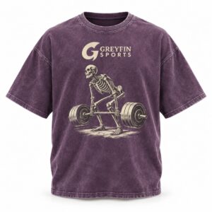Custom Gym Shirt GF-GSH-006 – Washed-effect purple shirt with a large illustrated chest graphic