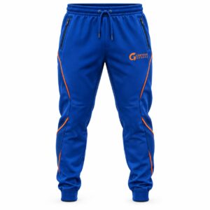 Custom Men’s Joggers GF-MJ-008 – Royal blue joggers with contrast orange piping and gathered cuffs