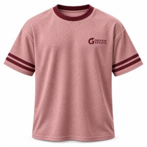 Custom Gym Shirt GF-GSH-007 – Dusty pink shirt with burgundy sleeve stripes and neck trim