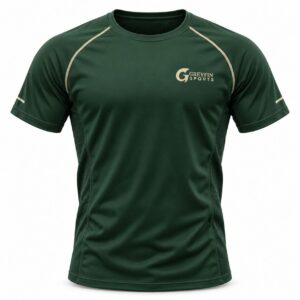 Custom Gym Shirt GF-GSH-008 – Forest green shirt with curved light piping and a small chest logo