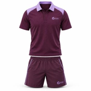 Custom Tennis Uniform GF-TN-008 – Plum polo with light shoulder panels and matching shorts