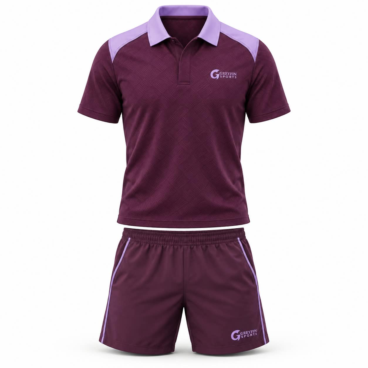Custom Tennis Uniform GF-TN-008 – Plum polo with light shoulder panels and matching shorts
