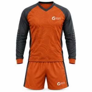 Custom Goalkeeper Uniform GF-GK-008 – Orange top with charcoal sleeves and matching orange shorts