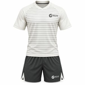 Custom Tennis Uniform GF-TN-009 – White shirt with fine horizontal grey stripes and charcoal shorts