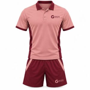 Custom Tennis Uniform GF-TN-010 – Rose-colored polo paired with burgundy shorts