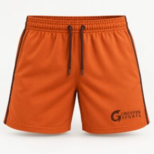 Custom Gym Shorts GF-GSO-003 – Orange shorts with a dark drawcord and contrast side trim