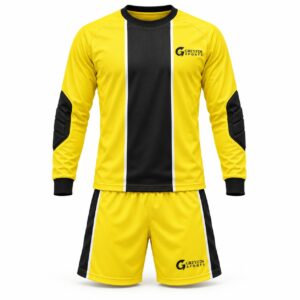 Custom Goalkeeper Uniform GF-GK-002 – Yellow top with a wide dark central panel and matching yellow shorts