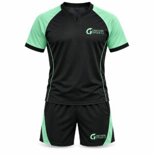 Custom Pickleball Uniform GF-PB-002 – Black shirt and shorts with mint sleeves and side panels