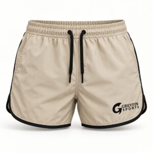Custom Gym Shorts GF-GSO-004 – Cream shorts with black edge binding and black drawcord