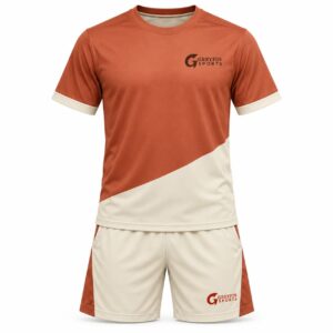 Custom Pickleball Uniform GF-PB-003 – Terracotta shirt with a diagonal cream panel and cream shorts