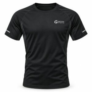 Custom Gym Shirt GF-GSH-005 – Black crew-neck gym shirt with a small tonal chest logo